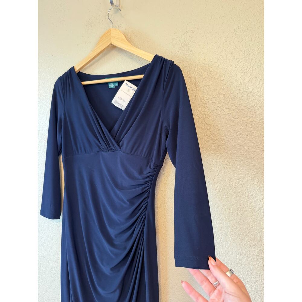 NEW Lauren Ralph Lauren Navy Ruched V Neck Midi Dress size 6 Modest - Picture 4 of 7